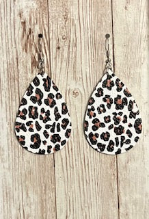 White Leopard Print Earrings