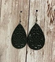 Dark Green Wood Cutout Earrings