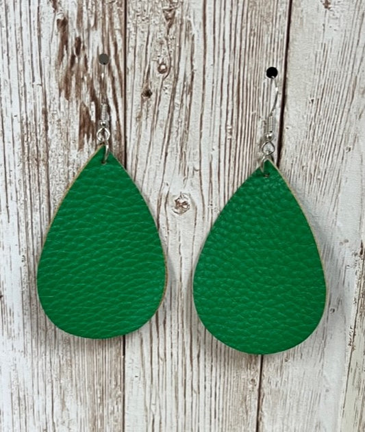 Green Leather Raindrop Earrings
