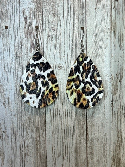 White Leopard Print Earrings