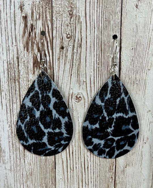 Blue Leopard Leather Earrings