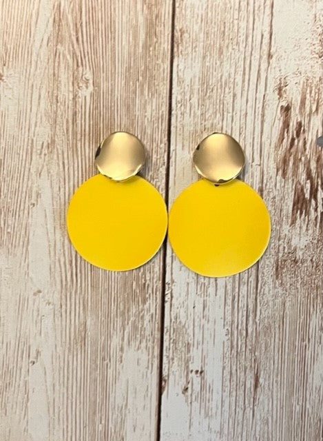 Yellow Circle Metal Earrings