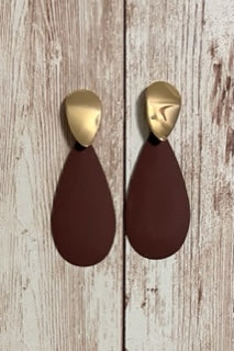 Brown Drop Metal Earrings