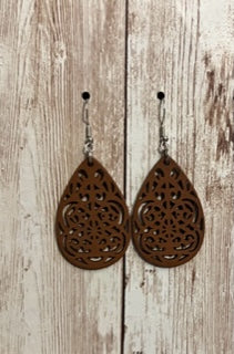 Brown Wood Cutout Earrings