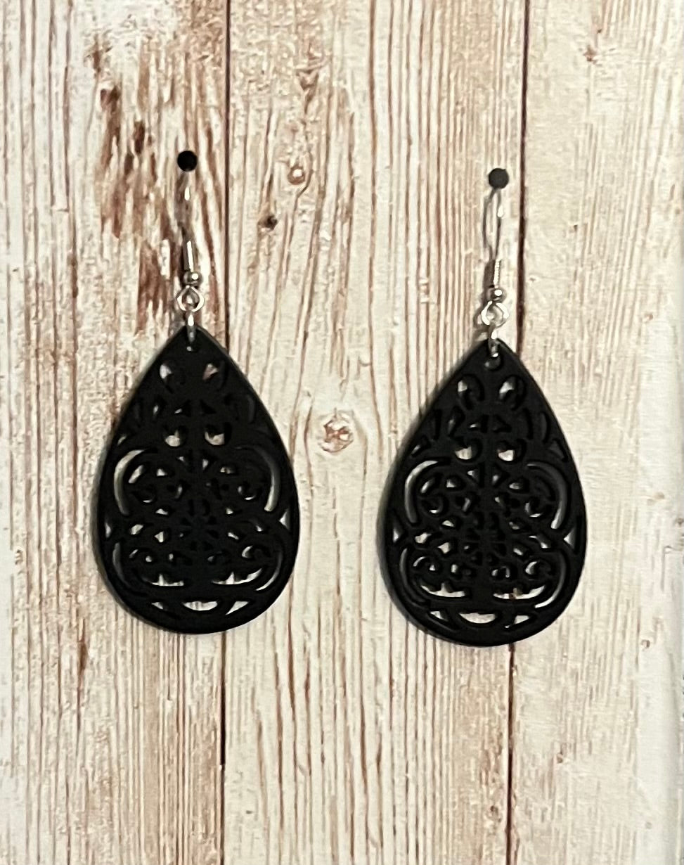 Black Wood Cutout Earrings