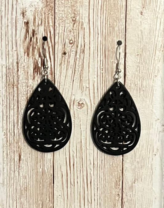 Black Wood Cutout Earrings