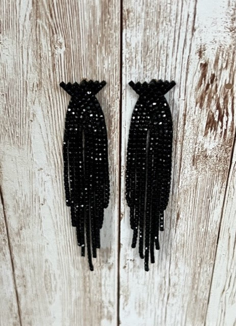 Black Rhinestone Curtain Earrings