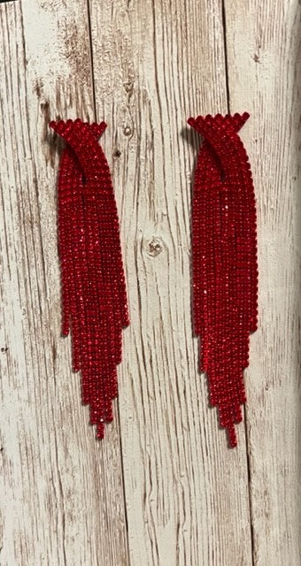 Red Rhinestone Curtain Earrings