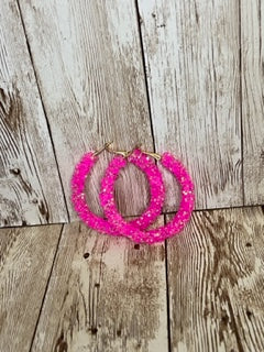 Hot Pink Sequin Hoops