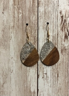 Half Wood Drop Earrings