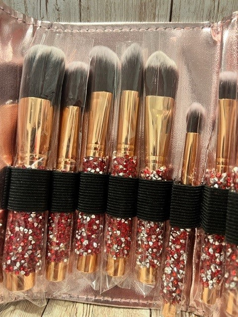 Red Rhinestone Makeup Brush Set